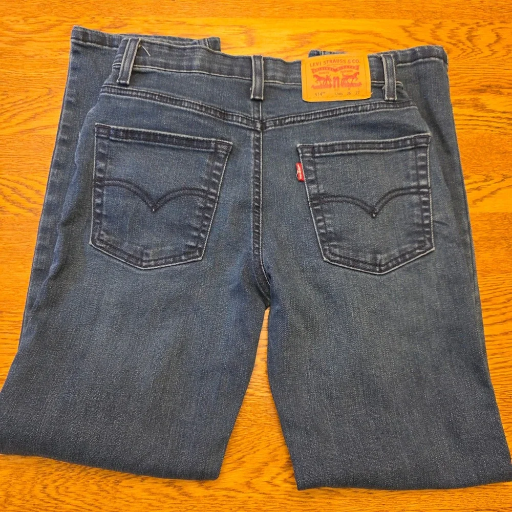 Levi Strauss 514 Kids Jeans Adjustable Waist Dark Blue Denim Size 12 REG‎ 26x27